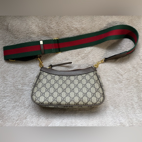Gucci Monogram Beige and Brown Bag with Green and Red Strap - Picture 2 of 4